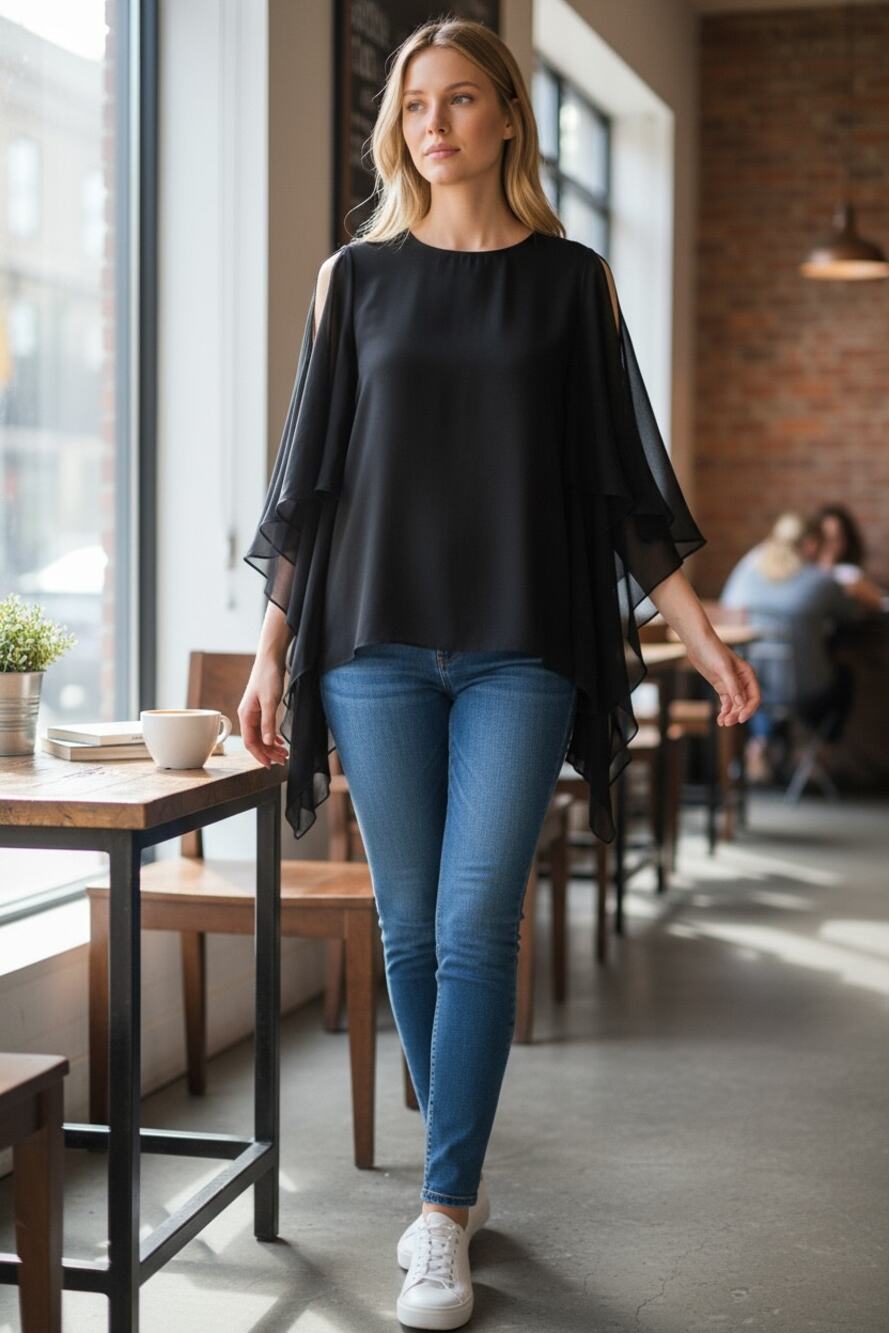 KEEPSAKE the Label Top Size XXS Black Flowy Cold Shoulder Blouse
